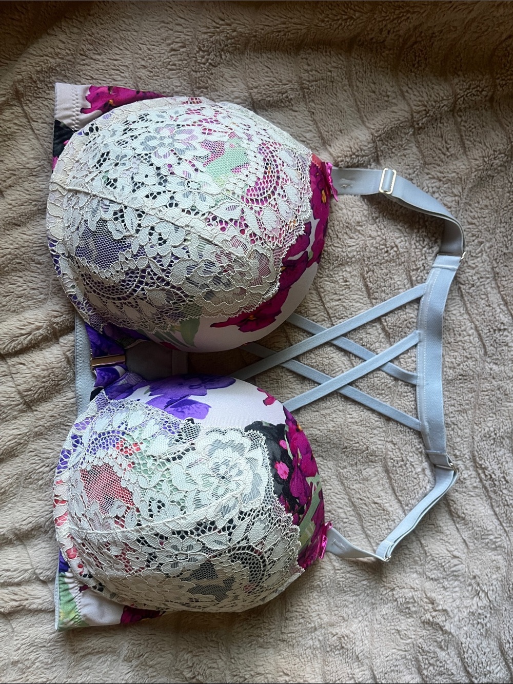 Cacique Floral Lace Push-Up Bra in White, Purple, Pink
